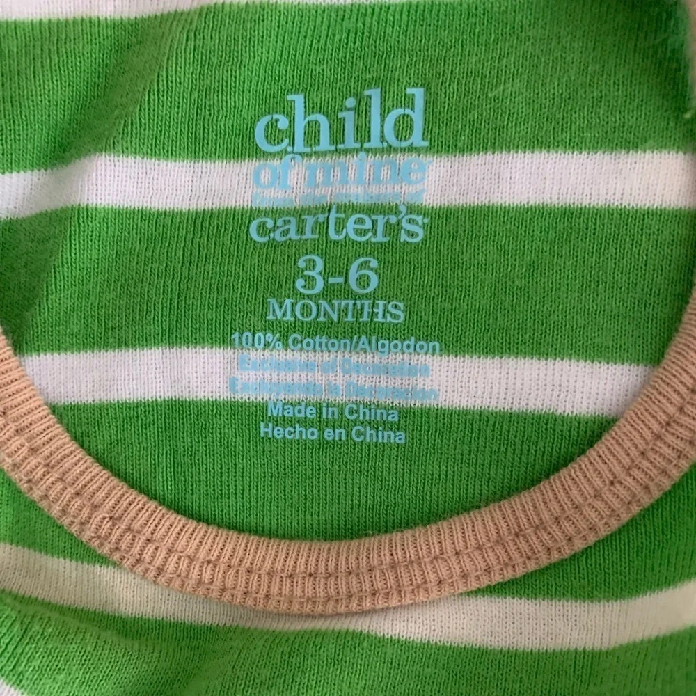 Carter's Green and White Striped Onesie with Tan Trim